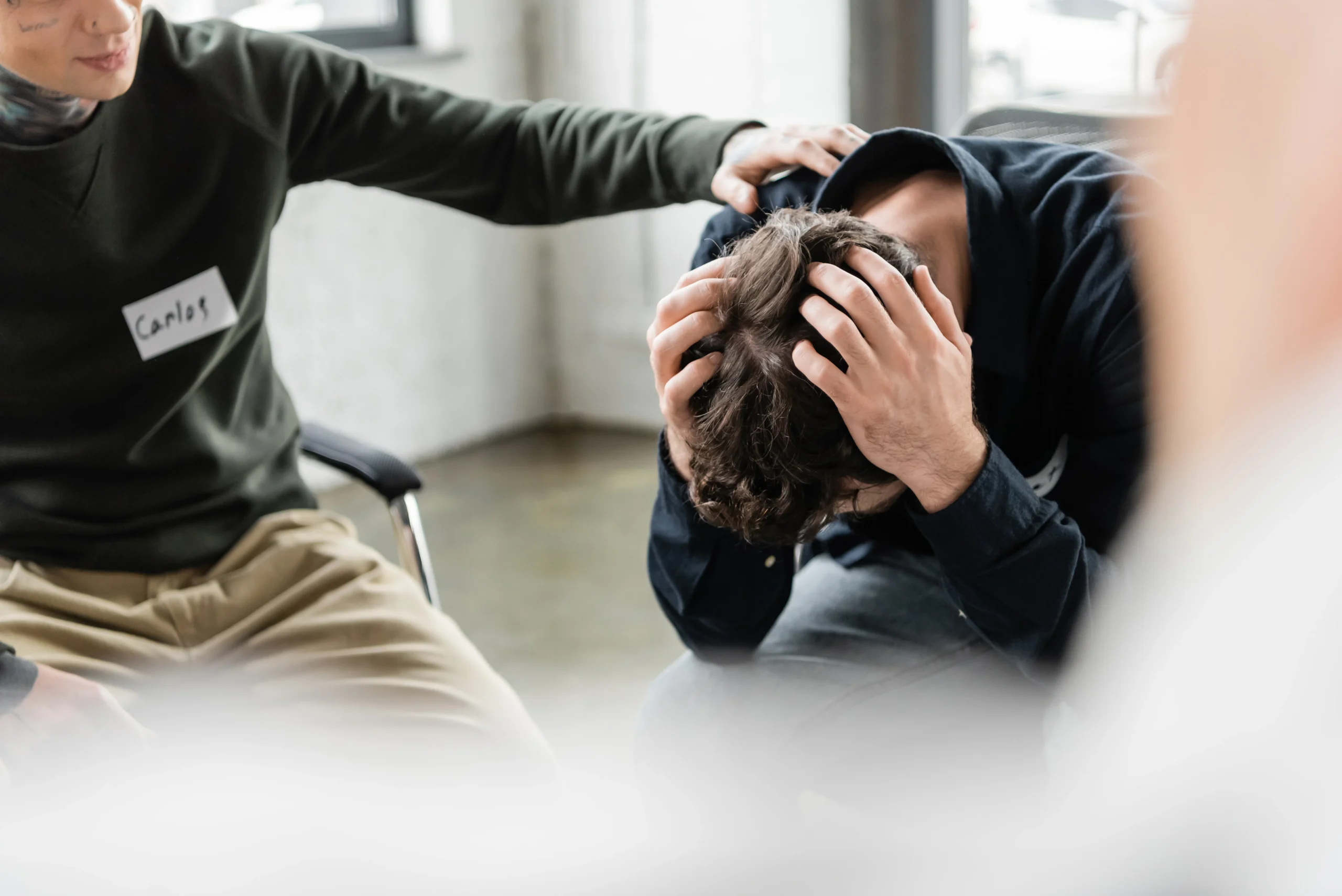 Distressed person receiving support while coping with PTSD and an SSDI disability claim in Louisiana